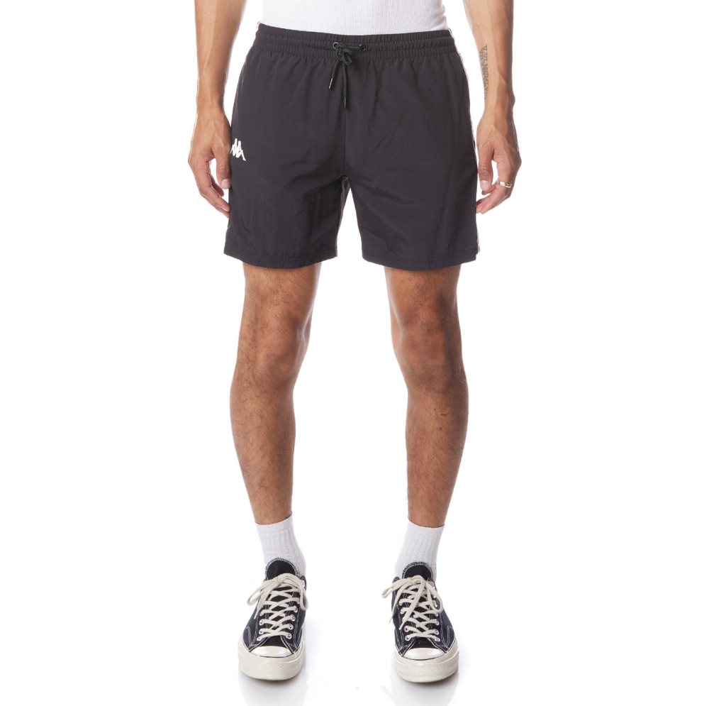 Kappa 222 Banda Coney Swim Trunks Shorts Black White | NO0745239
