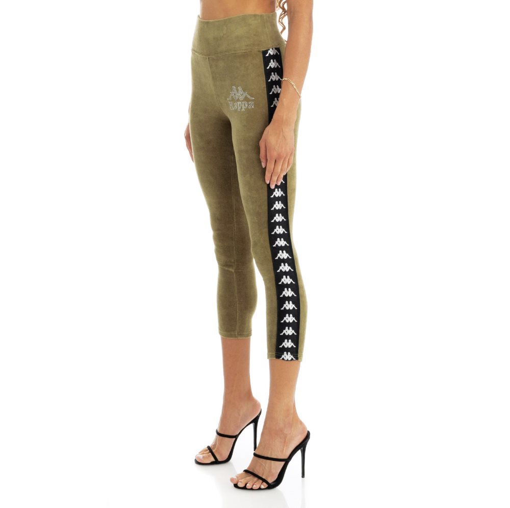 Kappa 222 Banda Slit Leggings Green Olive | JS7851902
