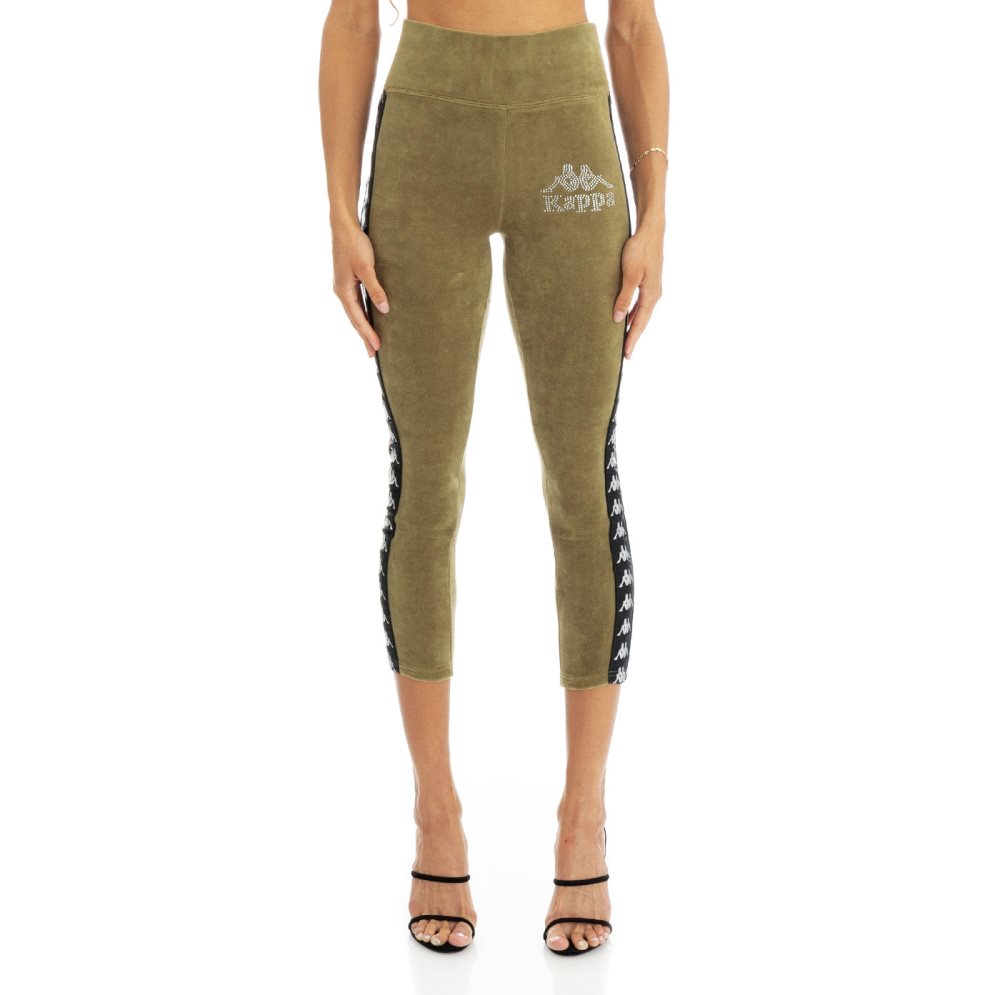 Kappa 222 Banda Slit Leggings Green Olive | JS7851902
