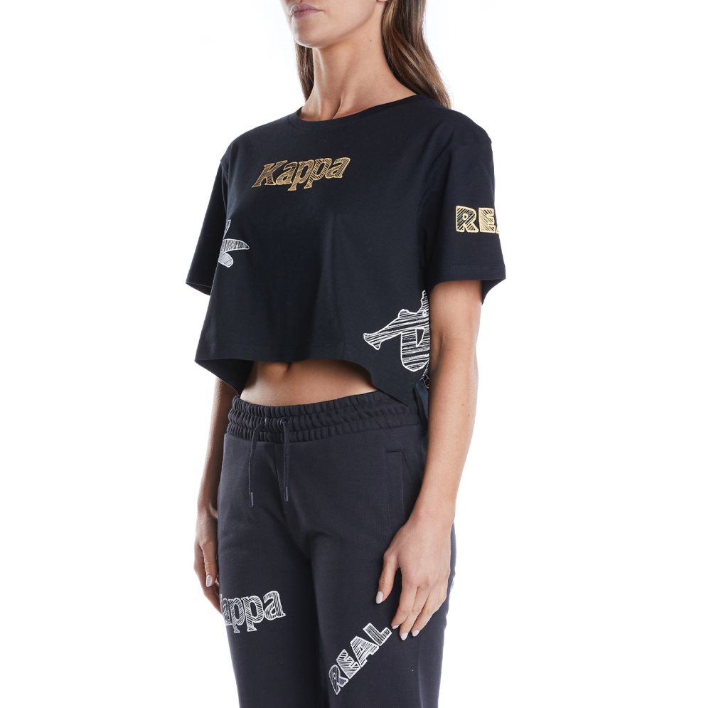 Kappa Authentic Graphik Talisa T Shirts Black Light Orange | VP5260341