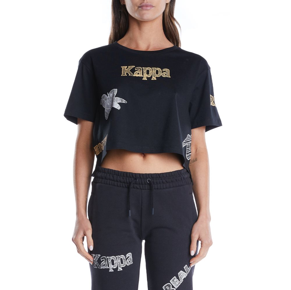 Kappa Authentic Graphik Talisa T Shirts Black Light Orange | VP5260341
