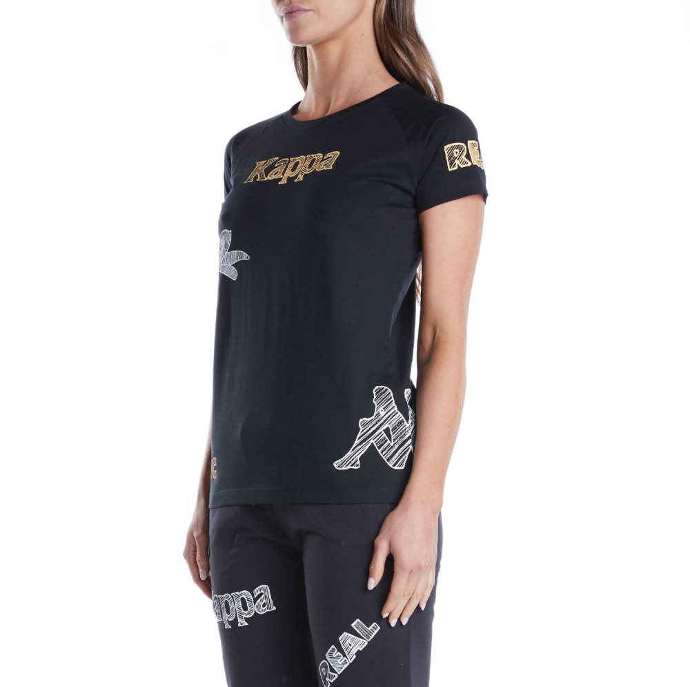 Kappa Authentic Graphik Tibi T Shirts Black Light Orange | ZF4230859