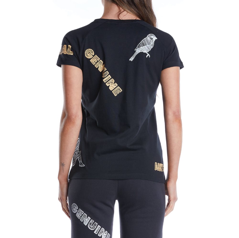 Kappa Authentic Graphik Tibi T Shirts Black Light Orange | ZF4230859