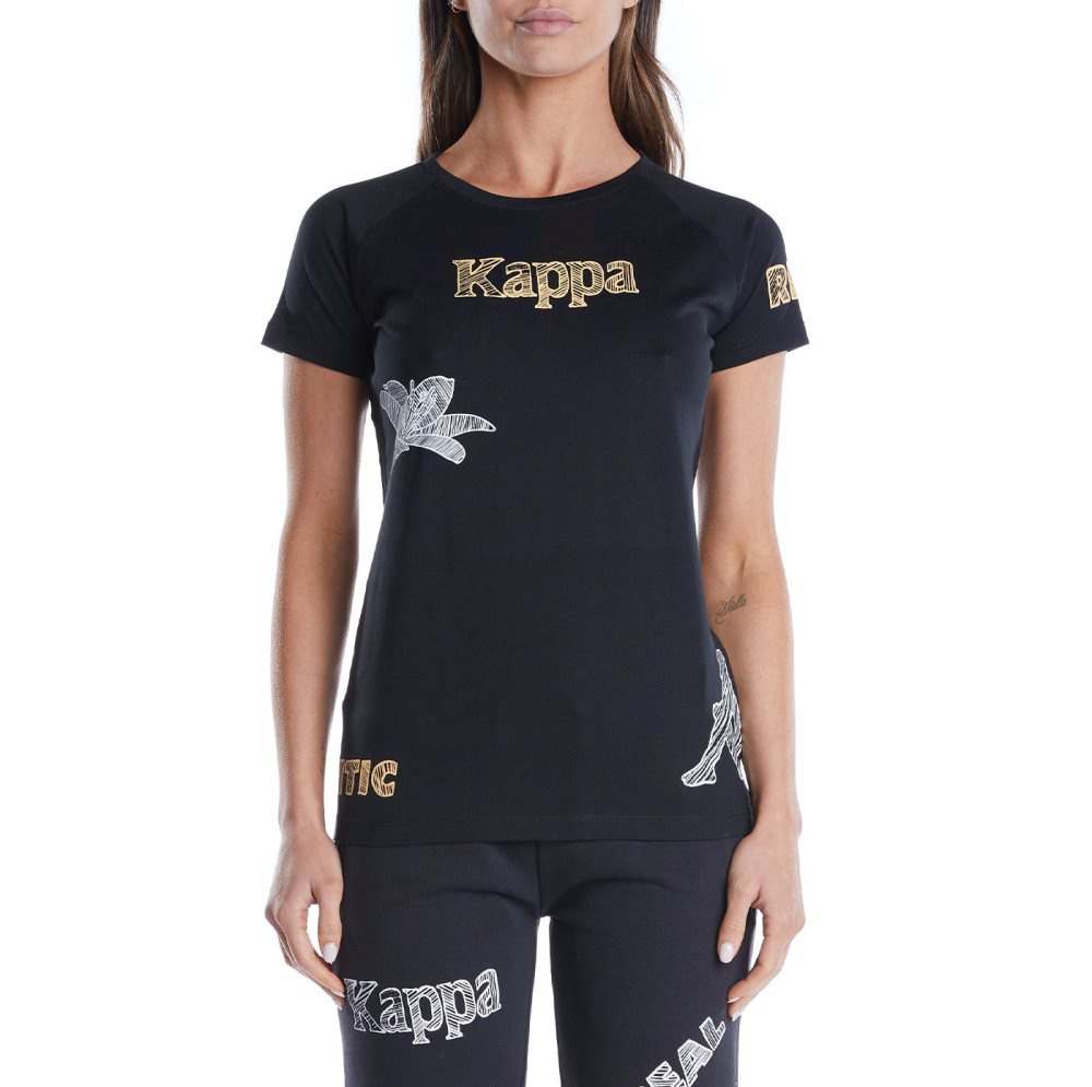 Kappa Authentic Graphik Tibi T Shirts Black Light Orange | ZF4230859