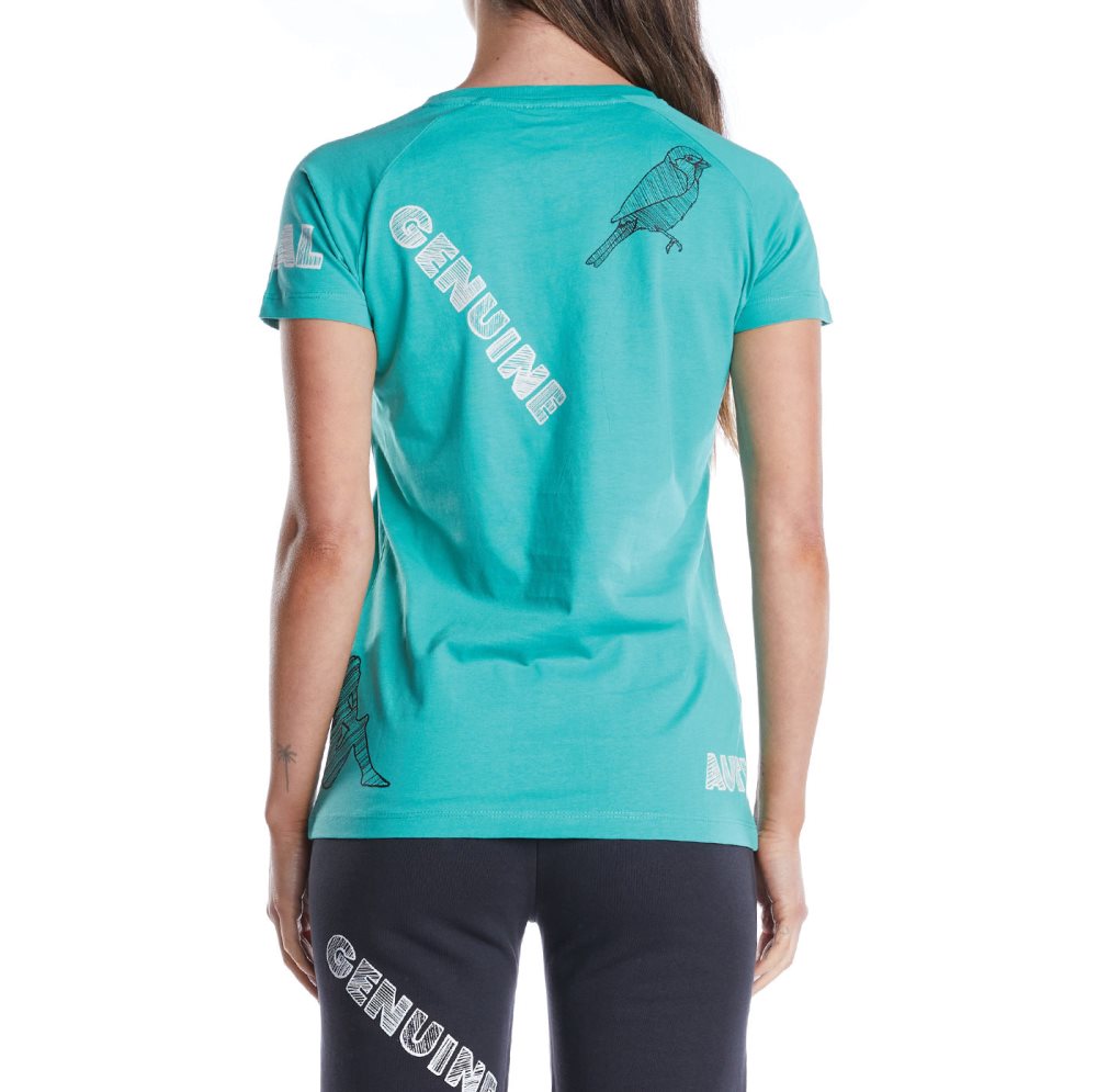 Kappa Authentic Graphik Tibi T Shirts Turquoise | QA2613478