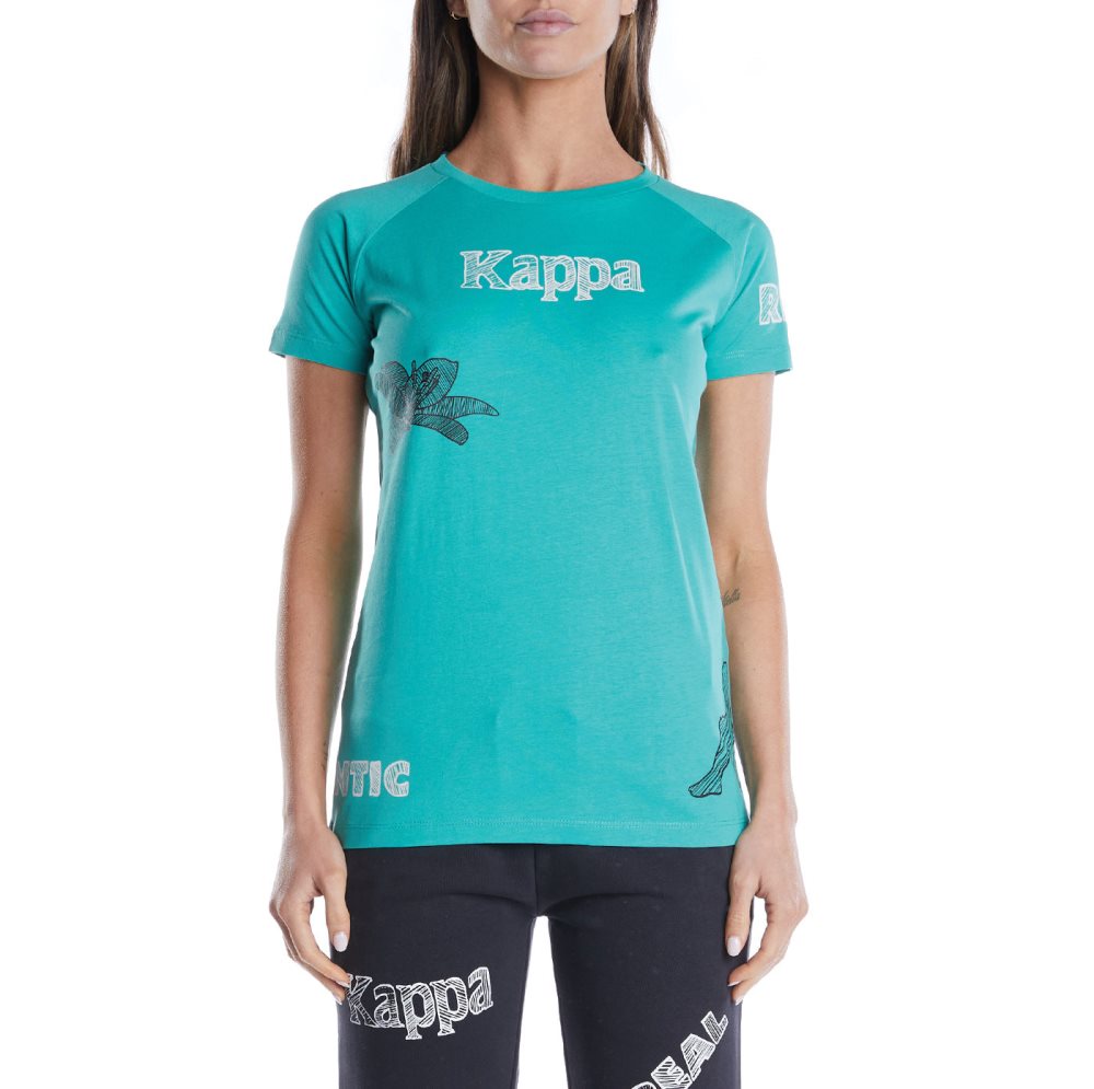 Kappa Authentic Graphik Tibi T Shirts Turquoise | QA2613478