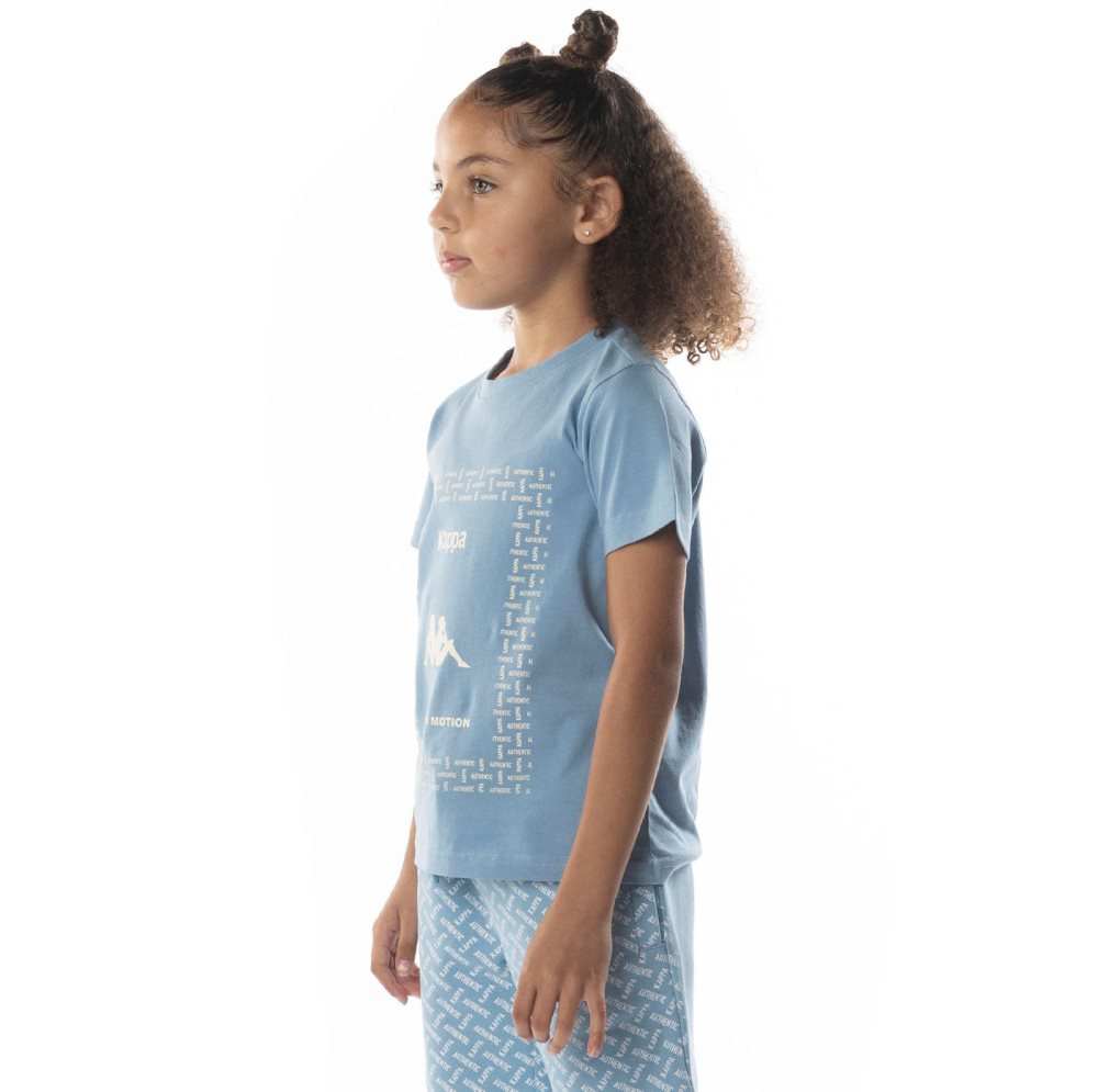 Kappa Authentic Graphy T Shirts Light Blue Brown | FV4120978
