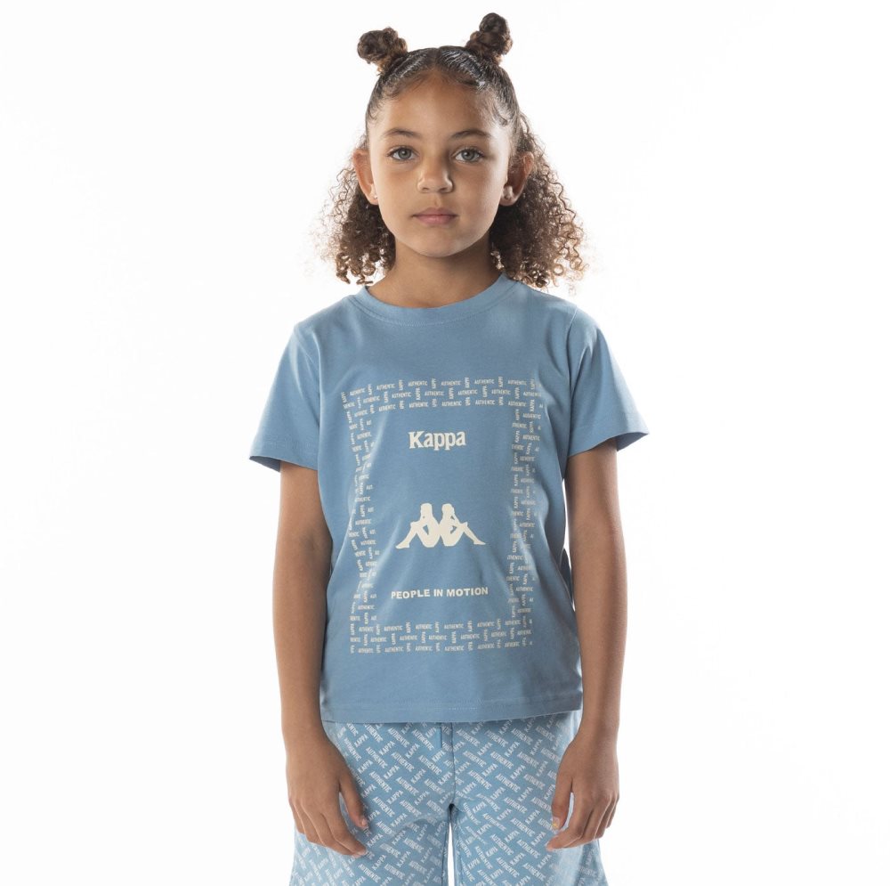 Kappa Authentic Graphy T Shirts Light Blue Brown | FV4120978
