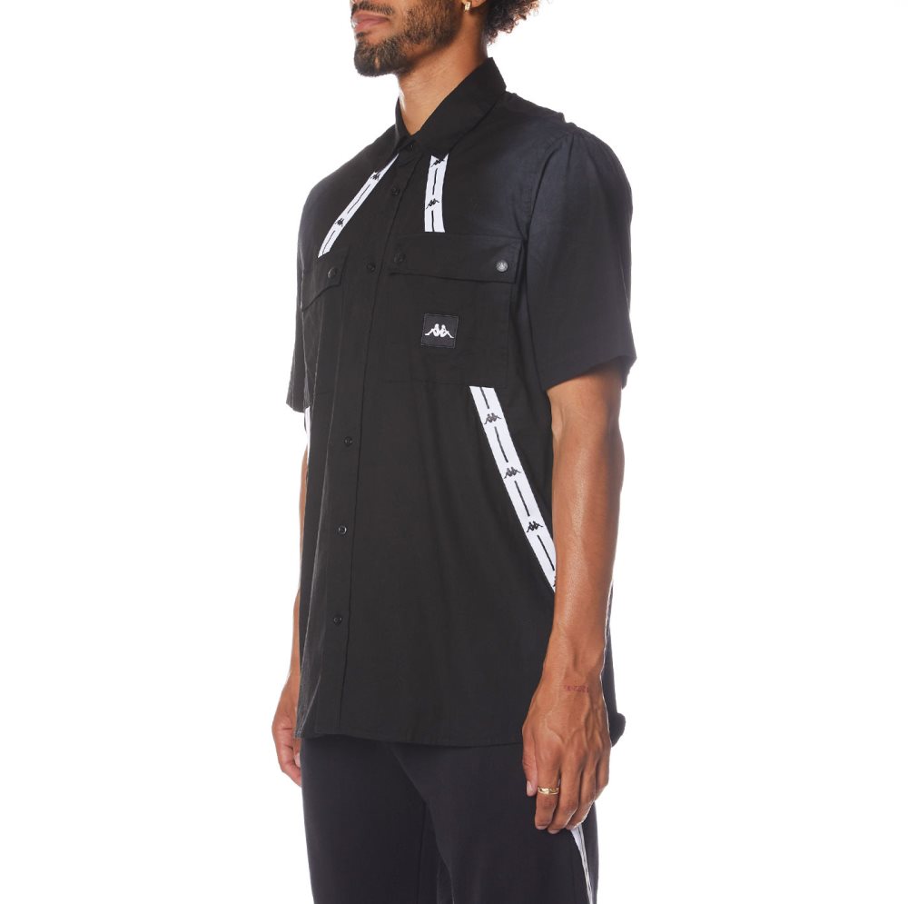 Kappa Authentic Jpn Takata Button Down T Shirts Black | QF3568472
