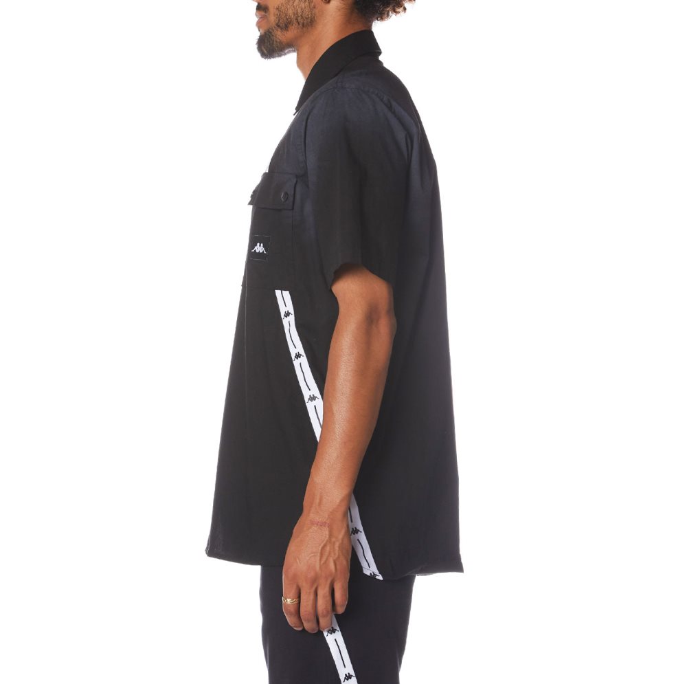 Kappa Authentic Jpn Takata Button Down T Shirts Black | QF3568472
