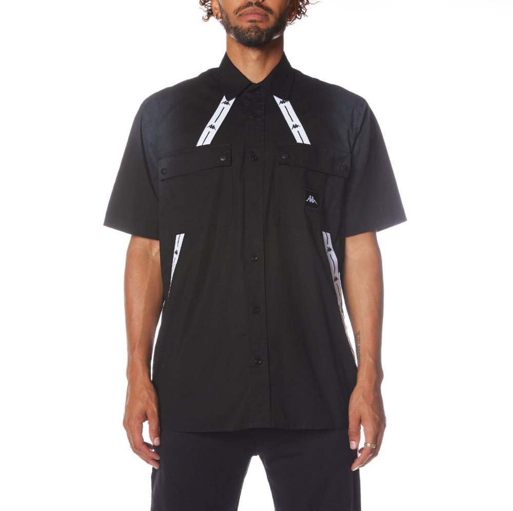 Kappa Authentic Jpn Takata Button Down T Shirts Black | QF3568472