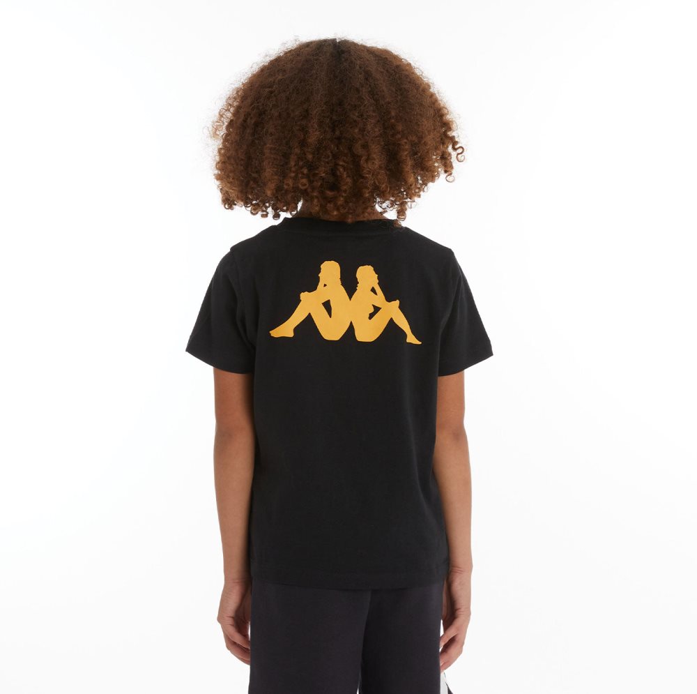 Kappa Authentic Runis T Shirts Black Light Orange | OB8612573