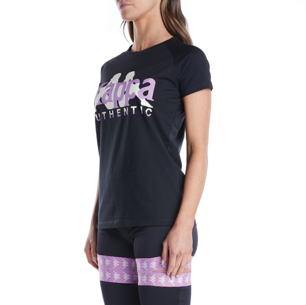 Kappa Authentic Vreelas T Shirts Black Purple | MA0187954