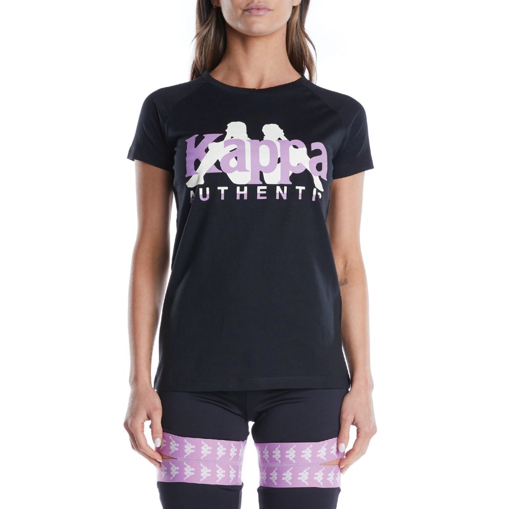 Kappa Authentic Vreelas T Shirts Black Purple | MA0187954