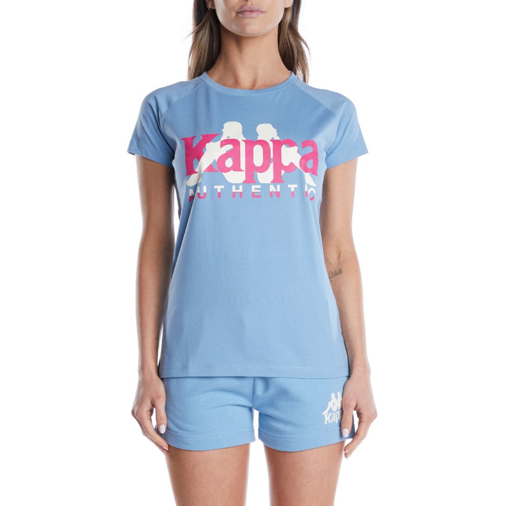 Kappa Authentic Vreelas T Shirts Light Blue Brown | FT7864539