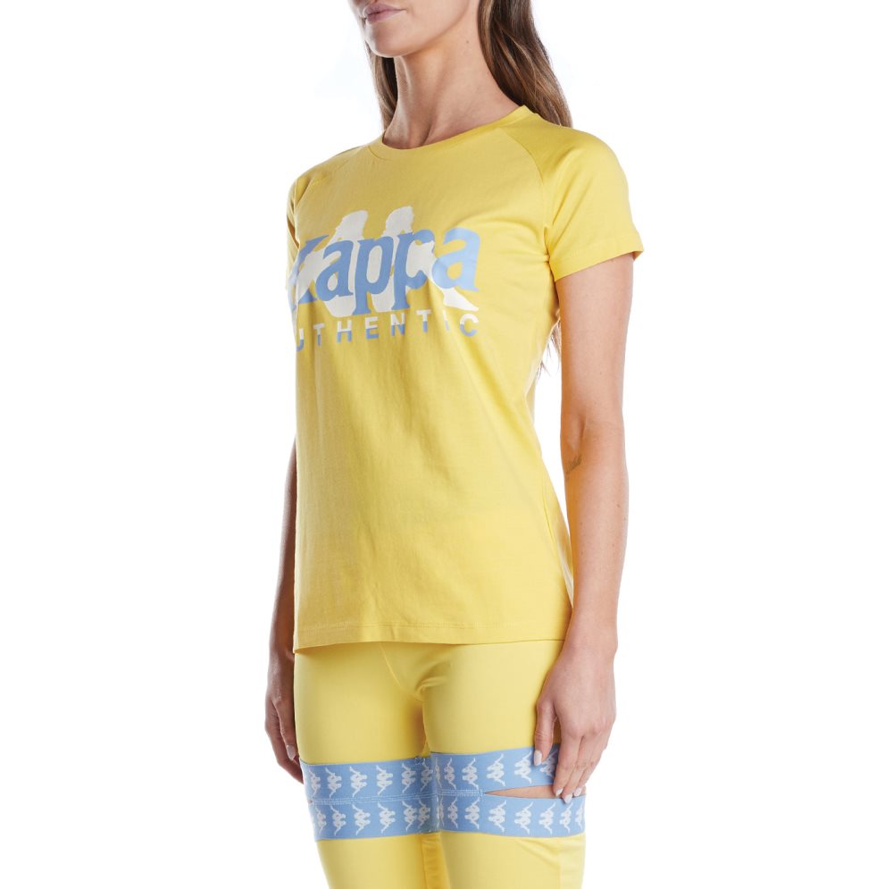 Kappa Authentic Vreelas T Shirts Yellow Light Blue | FG0531974