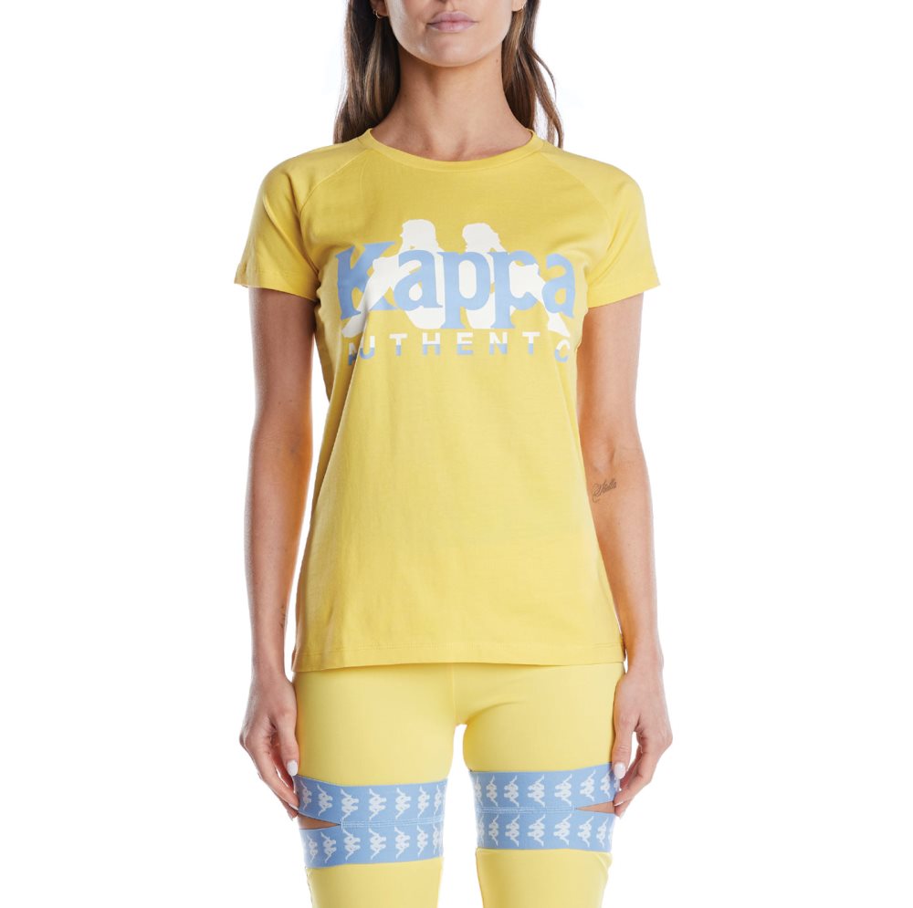 Kappa Authentic Vreelas T Shirts Yellow Light Blue | FG0531974