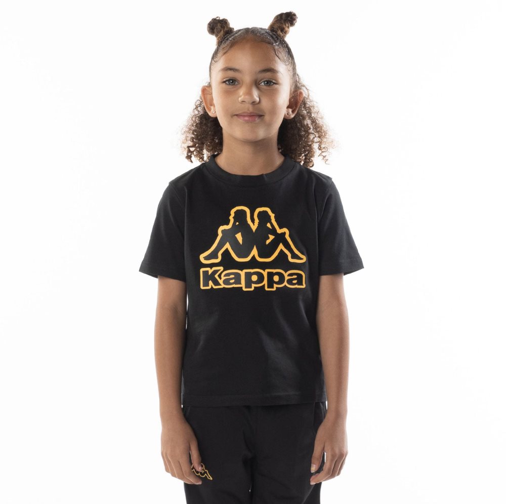 Kappa Logo Bant T Shirts Black Orange | YP3490725
